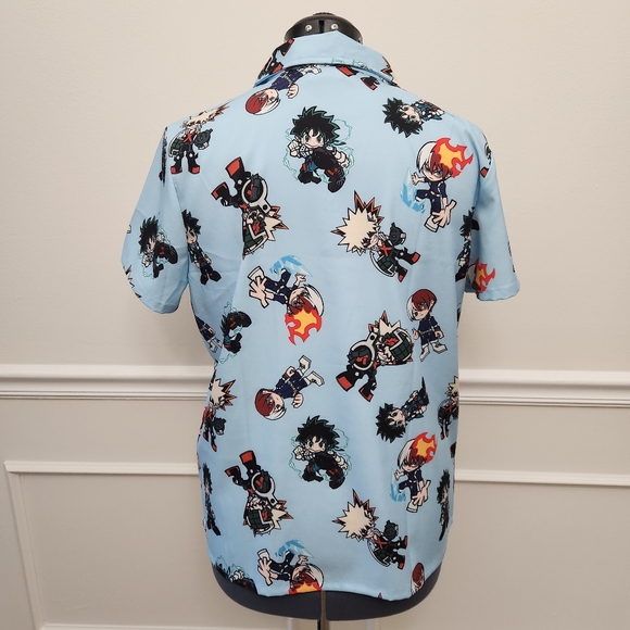My Hero Academia Chibi Anime Button-up Blue Shirt XL by Hot Topic - Picture 3 of 4